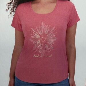 Lucky Brand Salmon Pink Heart Graphic Short Sleeve Tee Size M